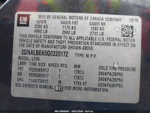 Chevrolet EQUINOX LS 2016 2GNALBEK6G6220172 Image 9