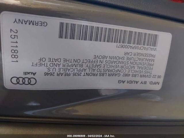 WAUFACF55PA000671 Audi A5 Sportback Premium Plus 45 Tfsi S Line Quattro S Tronic