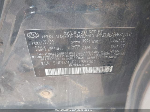 5NPD74LF2LH593064 Hyundai ELANTRA SE