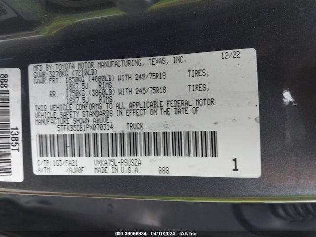 Toyota Tundra Sr 2023 5TFKB5DB1PX070314 Image 9