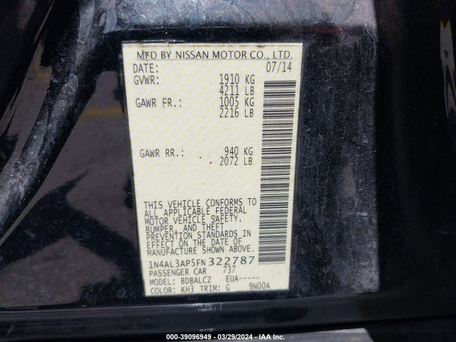 Nissan Altima 2.5 S 2015 1N4AL3AP5FN322787 Image 9