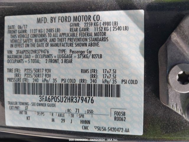 3FA6P0SU2HR379476 Ford Fusion Energi Titanium