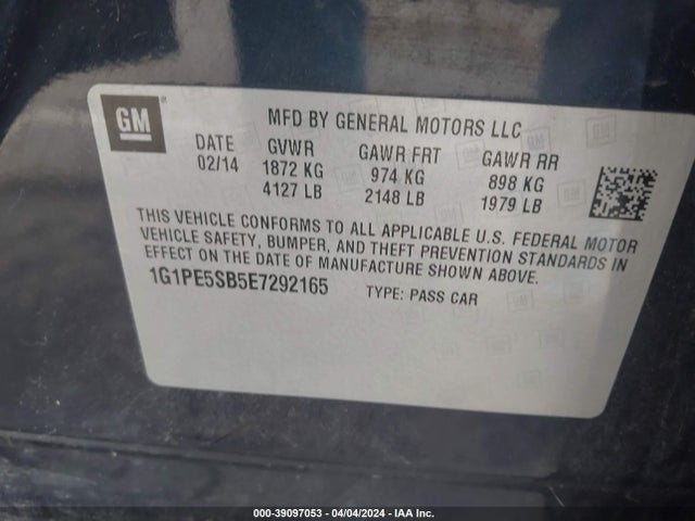 Aukcja sprzedaży 2014 Chevrolet Cruze 2lt Auto, vin: 1G1PE5SB5E7292165, numer aukcji: 39097053