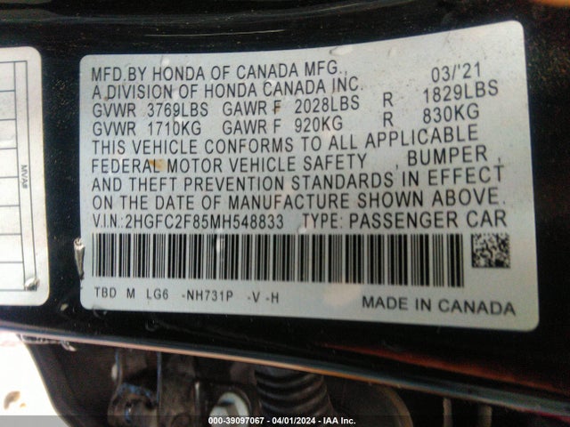 Honda Civic Sport 2021 2HGFC2F85MH548833 Image 9