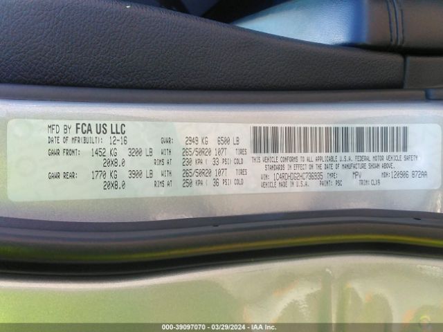 1C4RDHDG2HC736935 Dodge Durango Gt Rwd