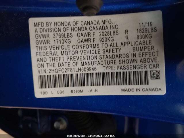 Honda Civic Sport 2020 2HGFC2F81LH509946 Image 9