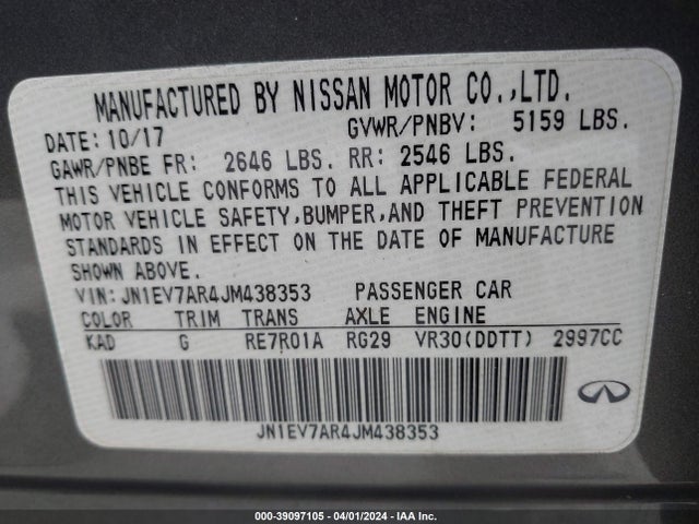 JN1EV7AR4JM438353 Infiniti Q50 3.0t Luxe