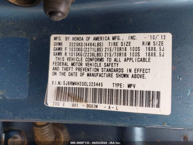 Honda CR-V LX 2014 5J6RM4H35EL025445 Image 9
