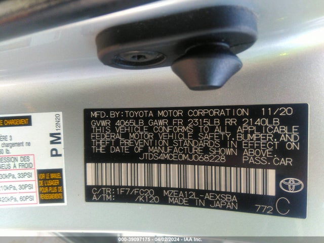 Toyota COROLLA SE 2021 JTDS4MCE0MJ068228 Image 9