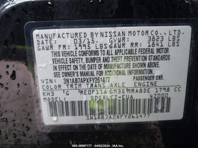 Nissan SENTRA S 2015 3N1AB7APXFY261477 Image 9
