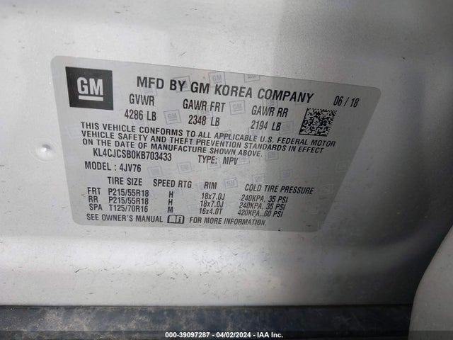 KL4CJCSB0KB703433 Buick Encore Fwd Essence