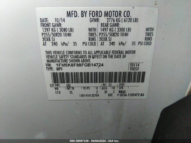 Ford Explorer Limited 2015 1FM5K8F88FGB14724 Image 9