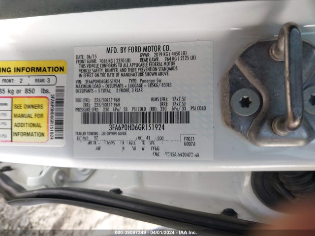 Ford FUSION SE 2016 3FA6P0HD6GR151924 Image 9