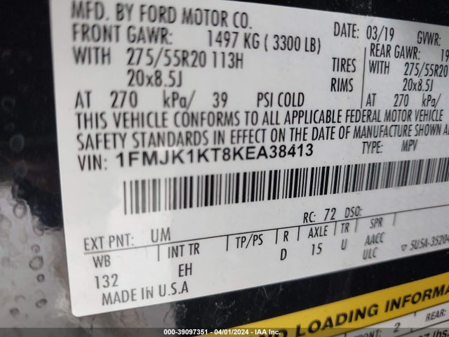 Ford Expedition Max Limited 2019 1FMJK1KT8KEA38413 Image 9