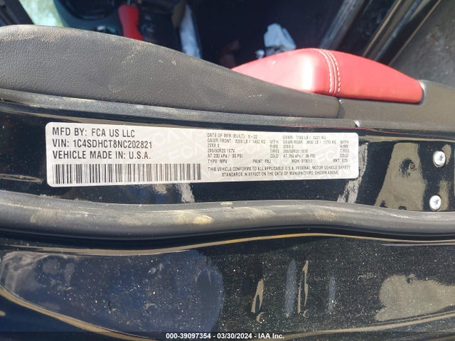 Dodge Durango R/t Plus Rwd 2022 1C4SDHCT8NC202821 Image 9
