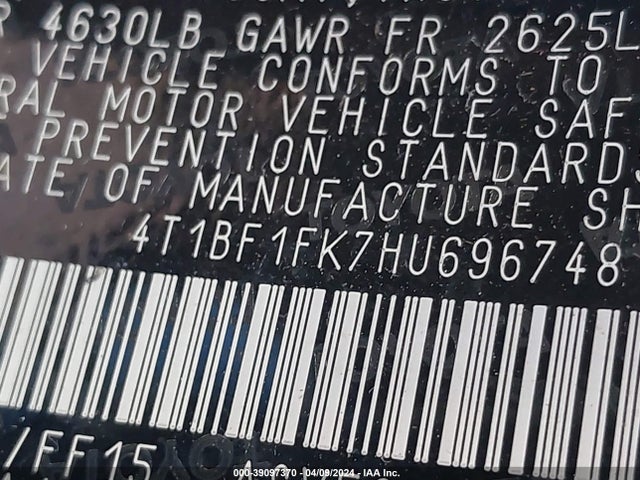 Toyota CAMRY SE 2017 4T1BF1FK7HU696748 Image 9