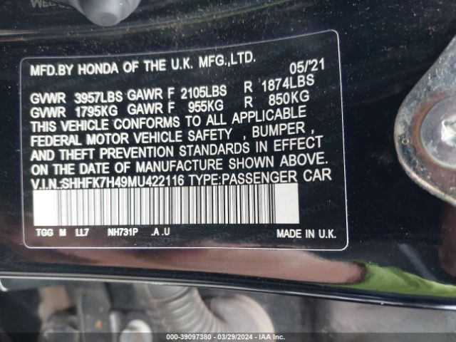2021 HONDA CIVIC SHHFK7H49MU422116 Photo 8