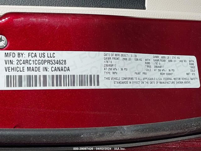 2C4RC1CG0PR534628 Chrysler Voyager Lx
