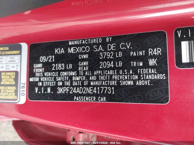 KIA Forte Lxs 2022 3KPF24AD2NE417731 Image 9