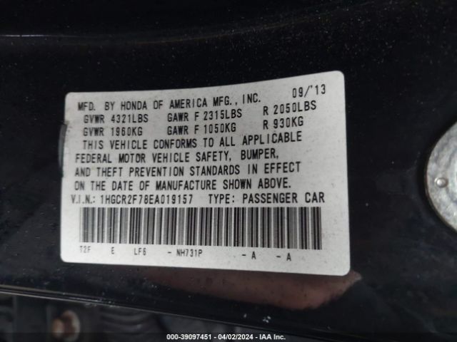 1HGCR2F78EA019157 Honda ACCORD EX