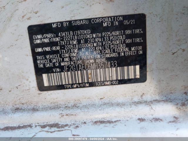 JF2GTAEC6MH357433 Subaru Crosstrek Premium