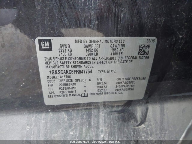 Chevrolet Tahoe Ls 2015 1GNSCAKC6FR647754 Image 9