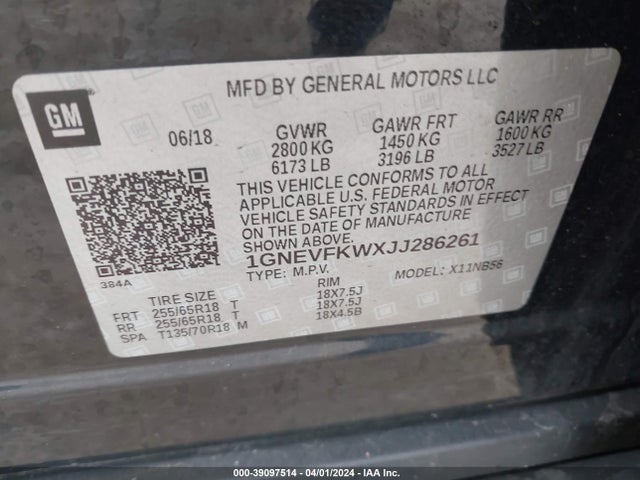 Chevrolet Traverse Ls 2018 1GNEVFKWXJJ286261 Image 9
