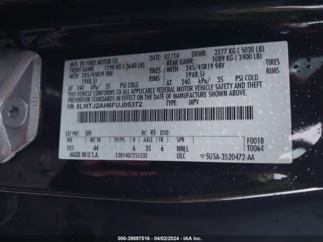 5LMTJ2AH6FUJ05372 Lincoln MKC
