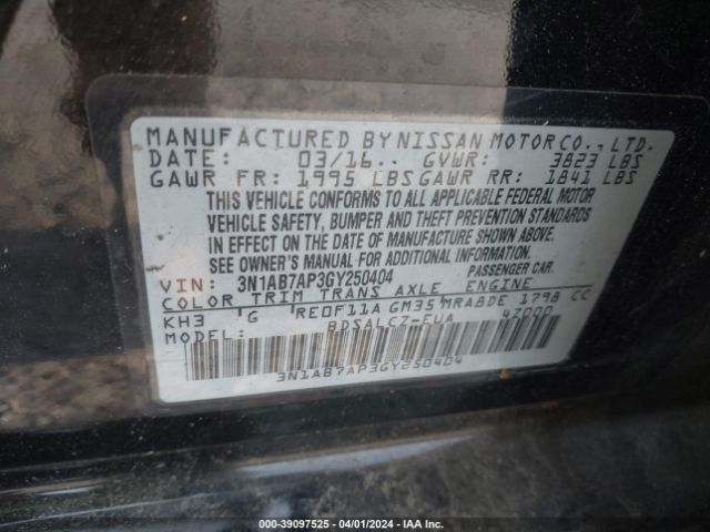 3N1AB7AP3GY250404 Nissan Sentra Fe+ S