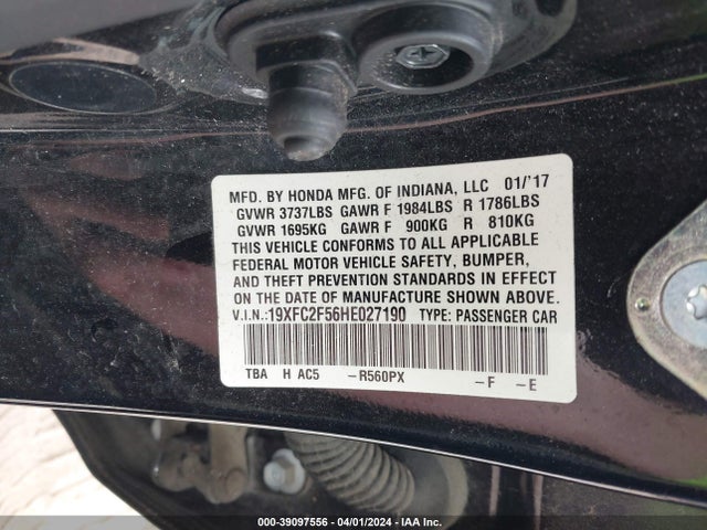 Honda Civic Lx 2017 19XFC2F56HE027190 Image 9