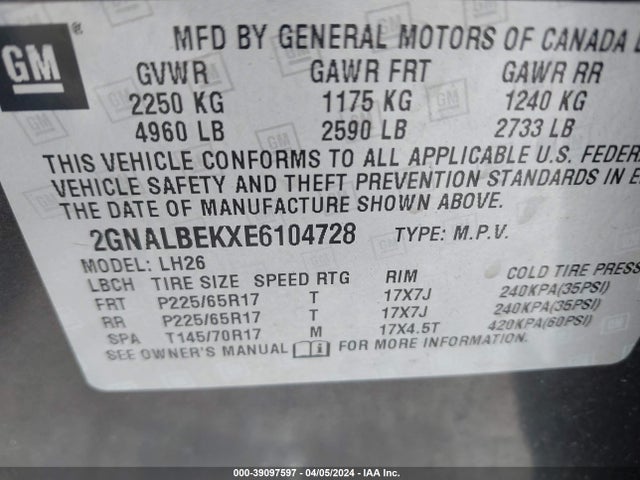 Chevrolet EQUINOX 1LT 2014 2GNALBEKXE6104728 Image 9