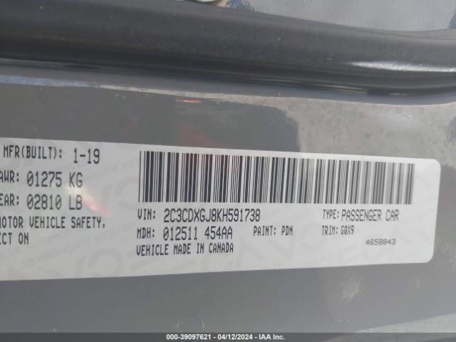 2C3CDXGJ8KH591738 Dodge Charger Scat Pack Rwd
