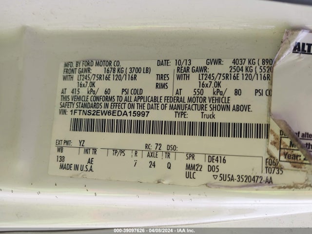 Ford E-250 Commercial 2014 1FTNS2EW6EDA15997 Image 9