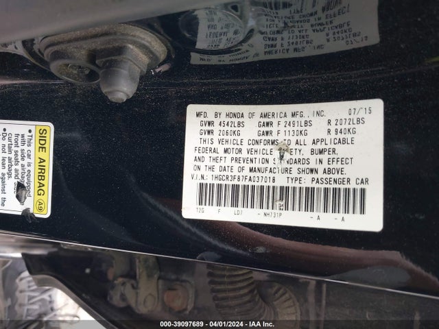 Honda Accord Ex-l V-6 2015 1HGCR3F87FA037018 Image 9