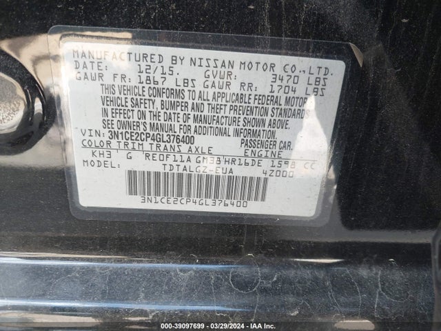 Nissan Versa Note Sr 2016 3N1CE2CP4GL376400 Image 9