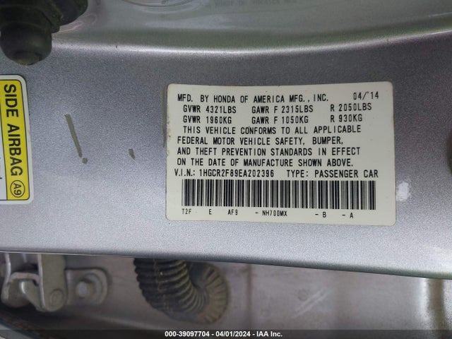 Honda Accord Ex-l 2014 1HGCR2F89EA202396 Image 9