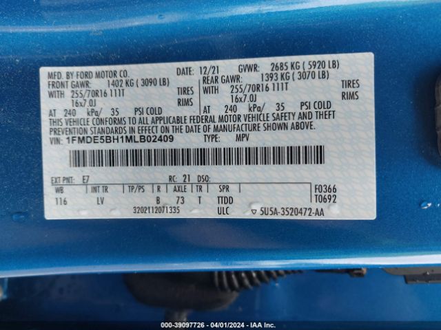 1FMDE5BH1MLB02409 Ford Bronco