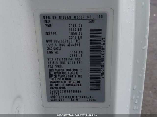 3N6CM0KN0KK709689 Nissan Nv200 S