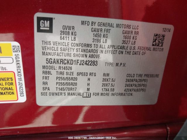 5GAKRCKD1FJ242283 Buick Enclave Premium