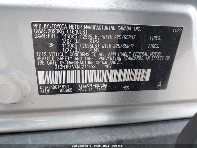 Toyota RAV4 LE 2022 2T3H1RFV4NC211438 Image 9