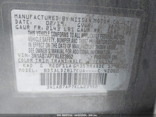 Nissan SENTRA SV 2019 3N1AB7AP7KL623952 Image 9