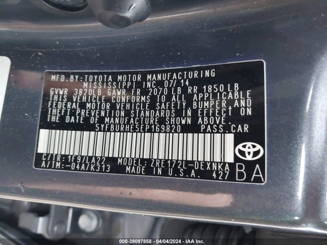 Toyota Corolla Le Premium 2014 5YFBURHE5EP169820 Image 9