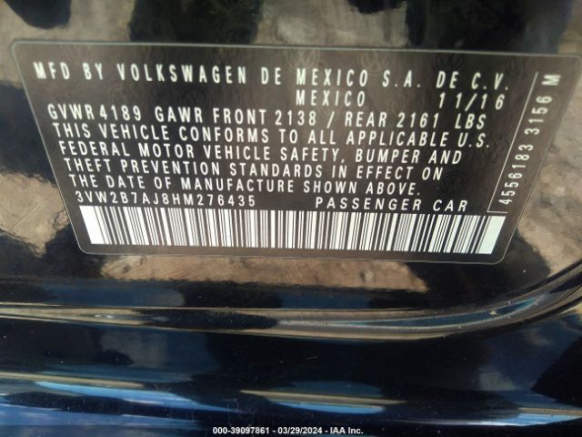 3VW2B7AJ8HM276435 Volkswagen Jetta 1.4t S