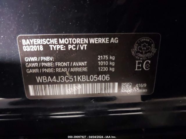 WBA4J3C51KBL05406 BMW 430i Gran Coupe Xdrive