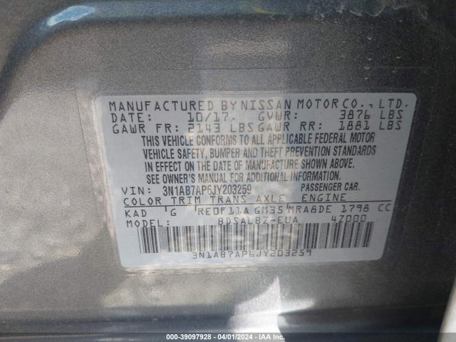 Nissan SENTRA S 2018 3N1AB7AP6JY203259 Image 9