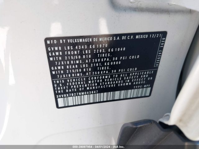 3VVRX7B27NM043847 Volkswagen Taos 1.5t Se