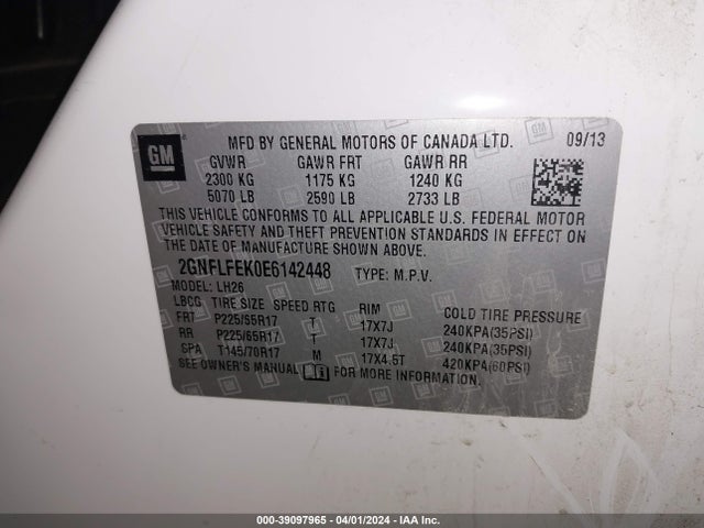 Chevrolet EQUINOX 1LT 2014 2GNFLFEK0E6142448 Image 9