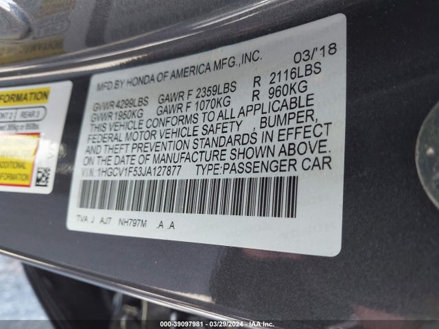 Honda Accord Ex-l 2018 1HGCV1F53JA127877 Image 9