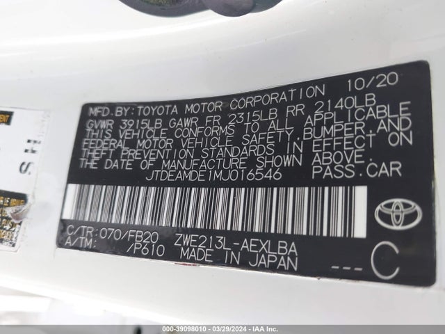 Toyota Corolla Hybrid Le 2021 JTDEAMDE1MJ016546 Image 9