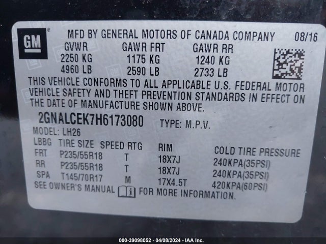 Chevrolet EQUINOX LT 2017 2GNALCEK7H6173080 Image 9
